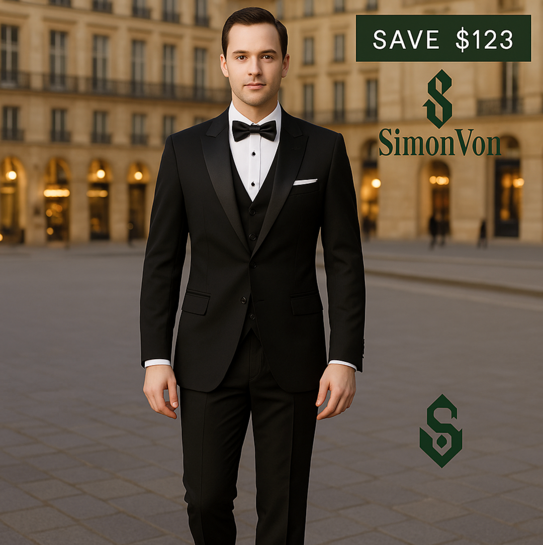Men's Elegant Black 3pcs Suit  & Lapel Collar -  DV326156