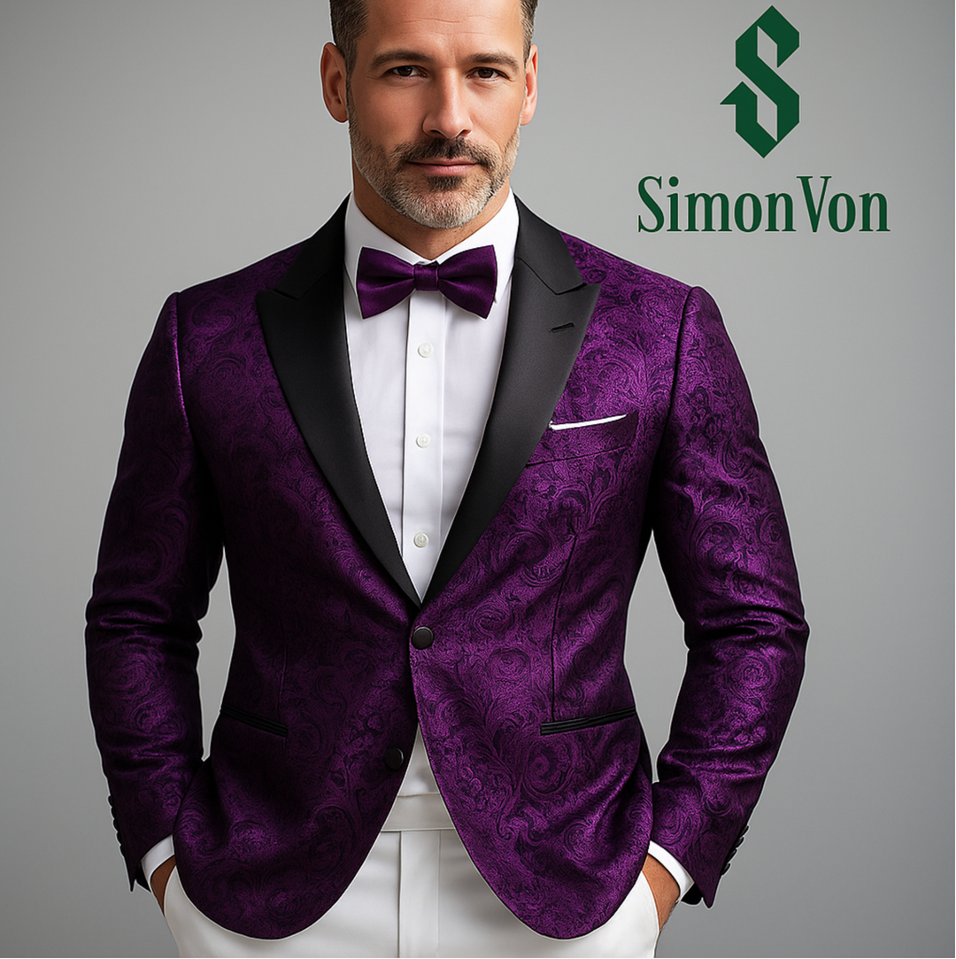 Men's Suit Purple Paisley Silk Notched Collar Suit Jacket- XX-0042