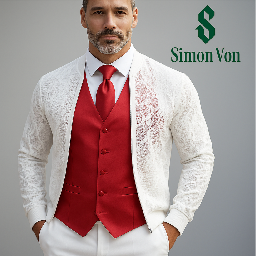 RED SOLID SATIN WAISTCOAT VEST TIE HANDKERCHIEF CUFFLINKS SET-BW-MD-0037