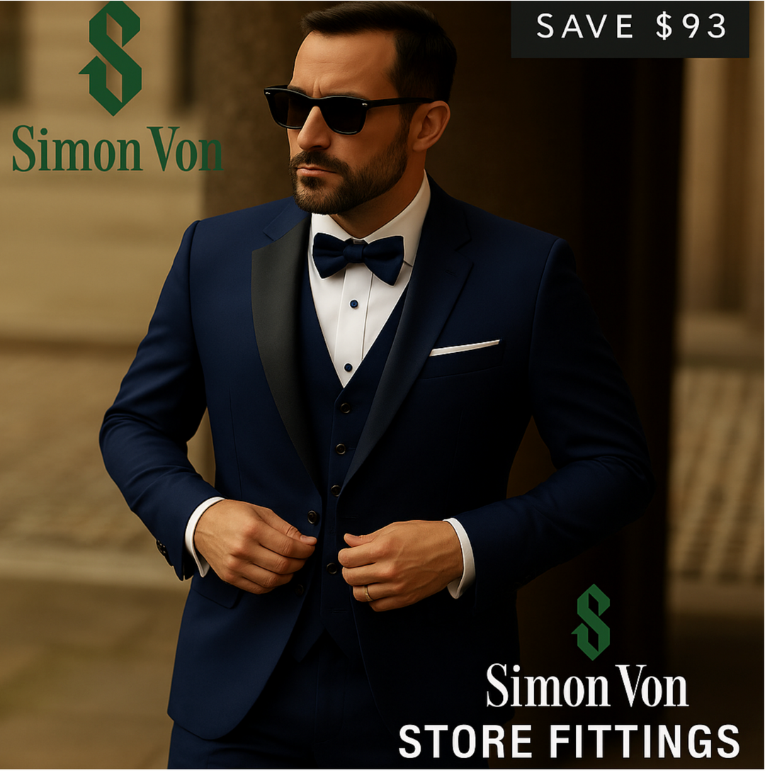 Navy Blue Men's Elegant 3pcs Suit  & Lapel Collar -  DV326156