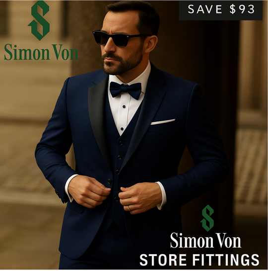 Navy Blue Men's Elegant 3pcs Suit  & Lapel Collar -  DV326156