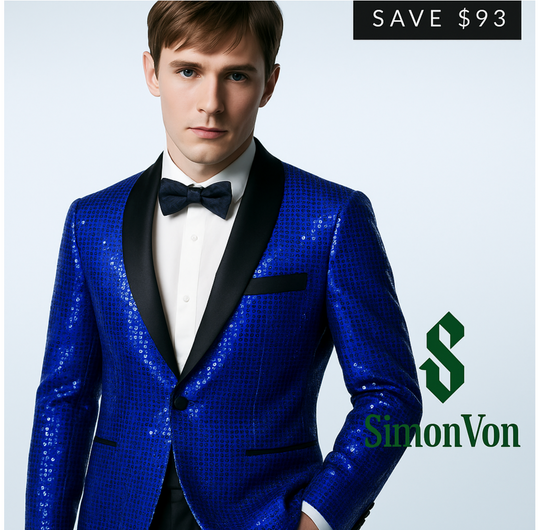 Sequin Blue Solid Jacket with Black Shawl Collar  - XX-1079