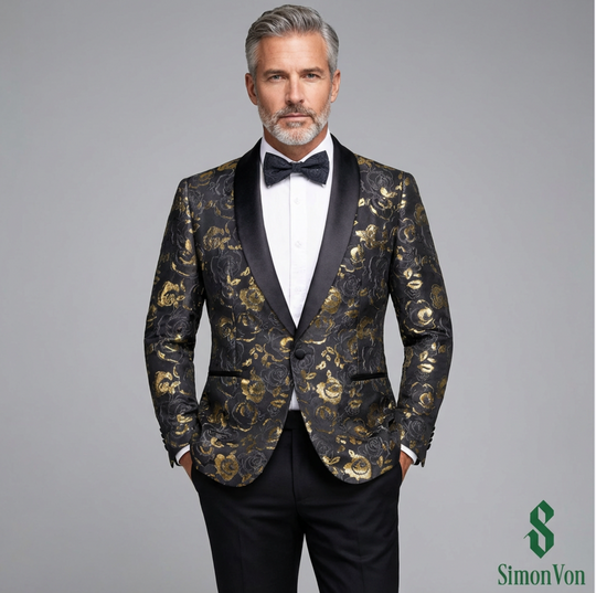 Luxury Black Golden Floral Men's Suit Set-XX-1032