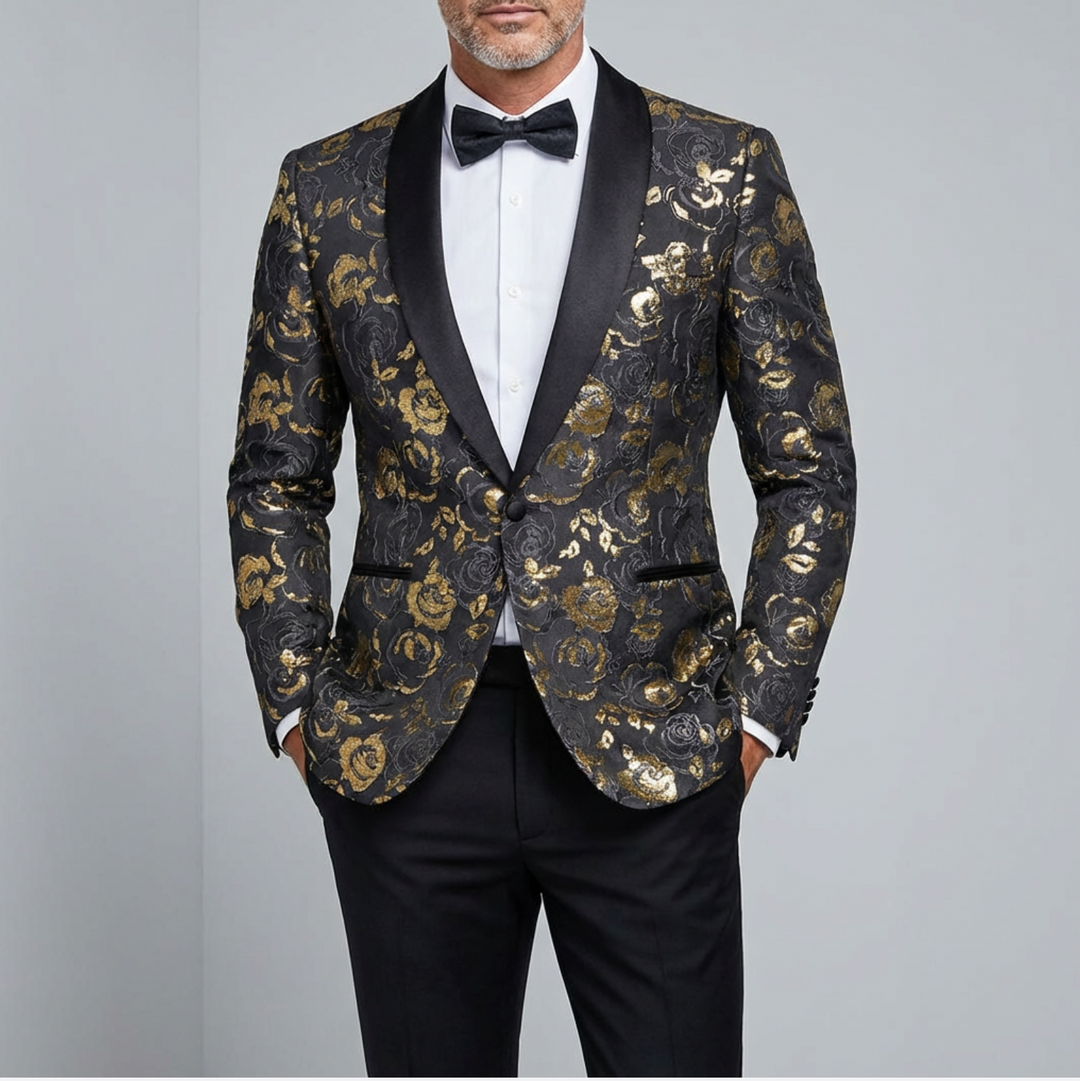 Luxury Black Golden Floral Men's Suit Set-XX-1032