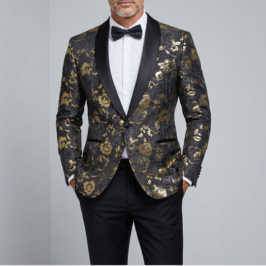 Luxury Black Golden Floral Men's Suit Set-XX-1032
