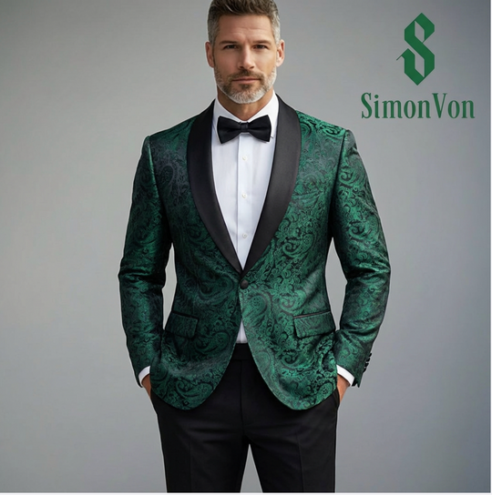 Men's Emerald Paisley  Shawl-Lapel Wedding Tuxedos Jacquard Blazer-XX-0043