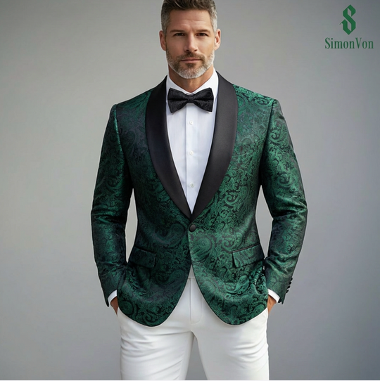 Men's Emerald Paisley  Shawl-Lapel Wedding Tuxedos Jacquard Blazer-XX-0043