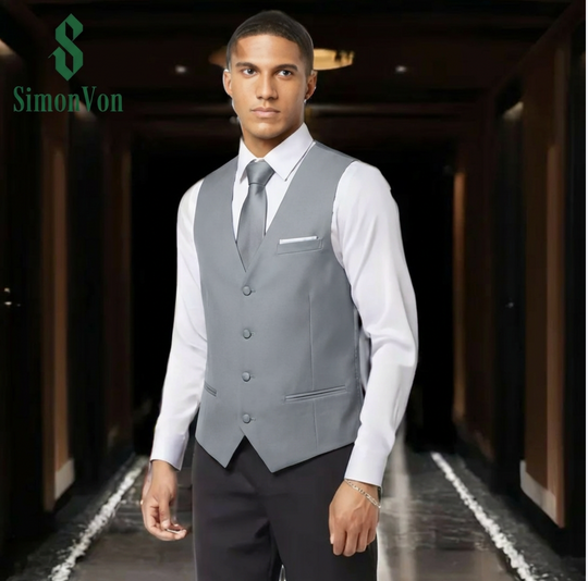Tuxedo Waistcoat Silver Grey Solid  Vest-BW-MD-0037