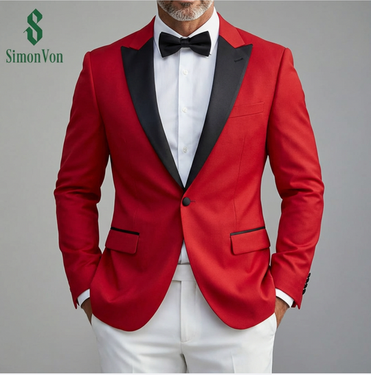Black Shawl Collar Crimson Red Solid Blazer -XXDJ-0021