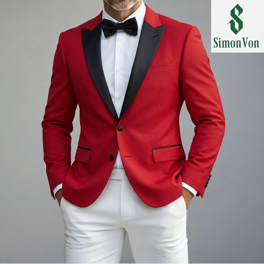Black Shawl Collar Crimson Red Solid Blazer -XXDJ-0021