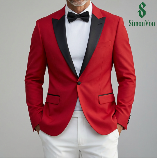 Black Shawl Collar Crimson Red Solid Blazer -XXDJ-0021