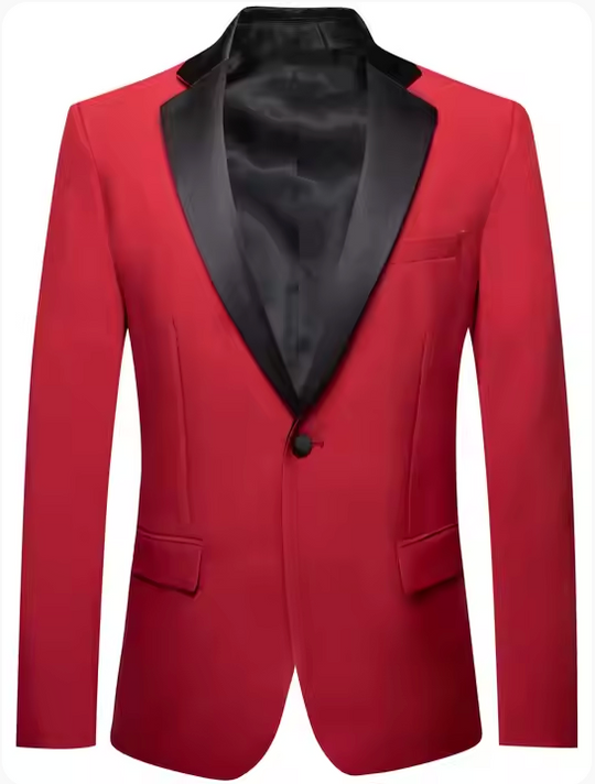 Black Shawl Collar Crimson Red Solid Blazer -XXDJ-0021