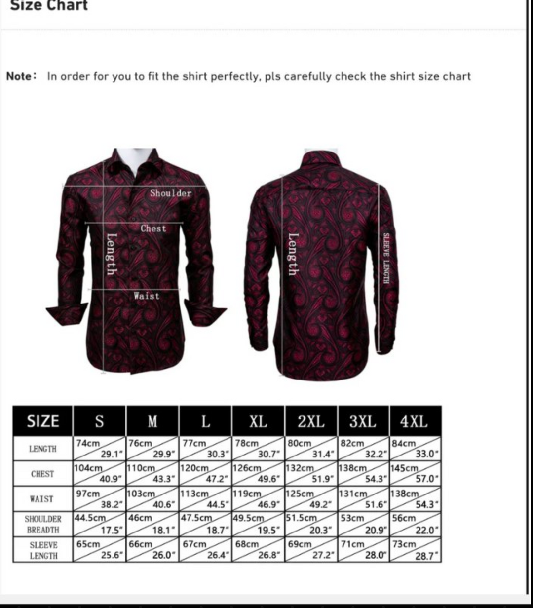 Gold Floral Button Up Shirt Casual Burgundy Silk Long Sleeve Dress Shirt- CYDJ-1007