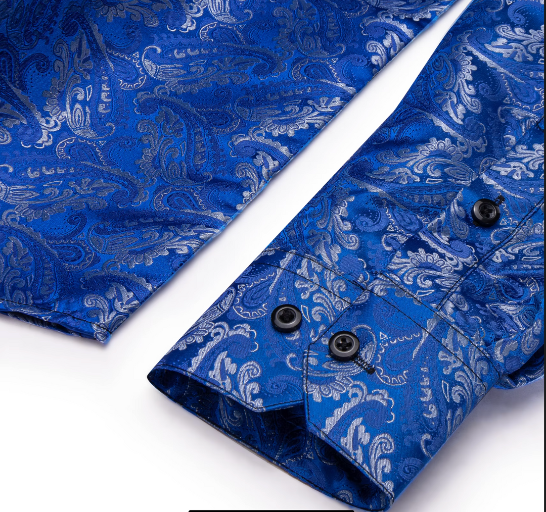Royal Blue  Grey Floral Mens Shirt -CYDJ-9061