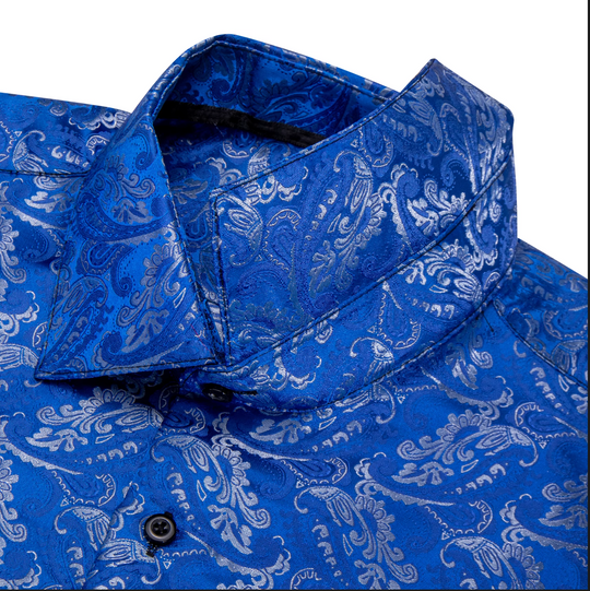 Royal Blue  Grey Floral Mens Shirt -CYDJ-9061