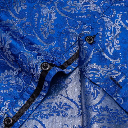 Royal Blue  Grey Floral Mens Shirt -CYDJ-9061