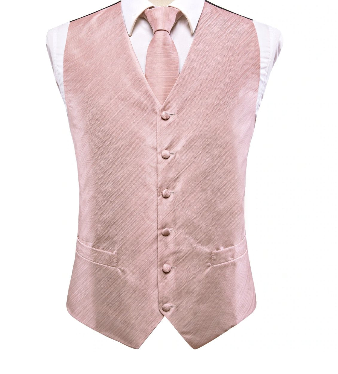 Baby Pink Solid Silk Men's Vest Hanky Cufflinks Tie Set Waistcoat Set.MJ - 0033 - SimonVon Shop