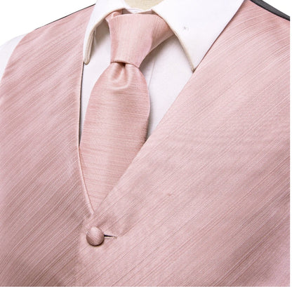 Baby Pink Solid Silk Men's Vest Hanky Cufflinks Tie Set Waistcoat Set.MJ - 0033 - SimonVon Shop