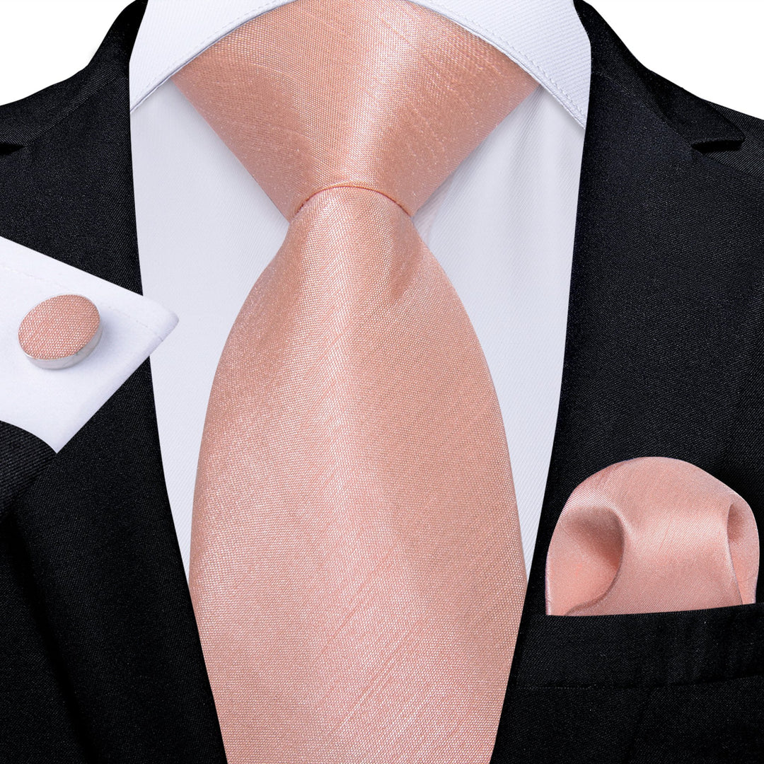 Baby Pink Solid Tie Pocket Square Cufflinks Set - N - 7934 - SimonVon Shop