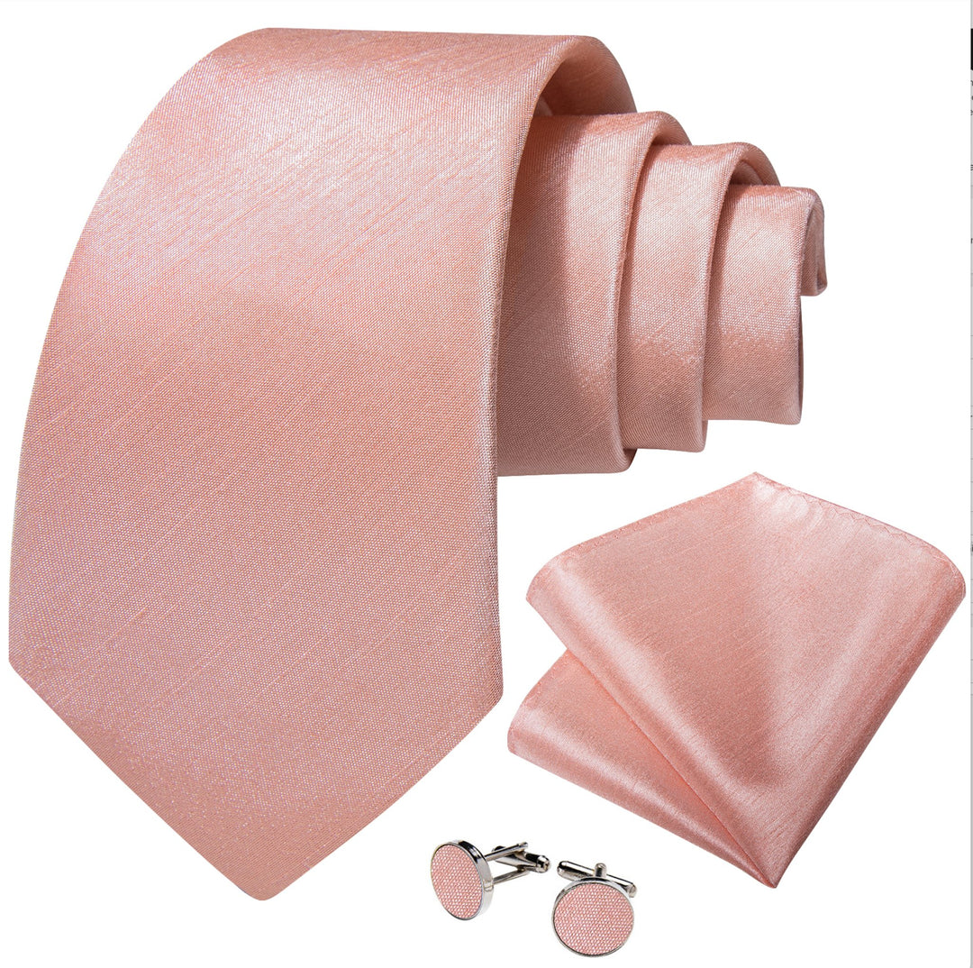 Baby Pink Solid Tie Pocket Square Cufflinks Set - N - 7934 - SimonVon Shop