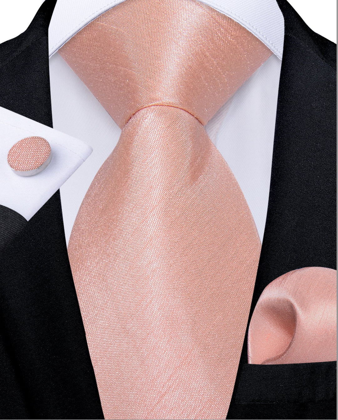 Baby Pink Solid Tie Pocket Square Cufflinks Set - N - 7934 - SimonVon Shop