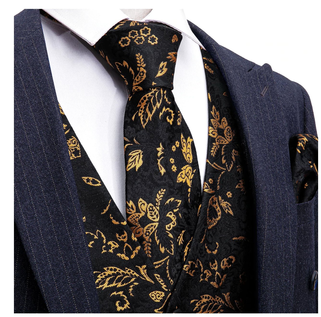Black And Brown Floral Silk 4pc Waistcoat Vest Necktie Pocket Square Cufflinks Set-MJ-2037 - SimonVon Shop