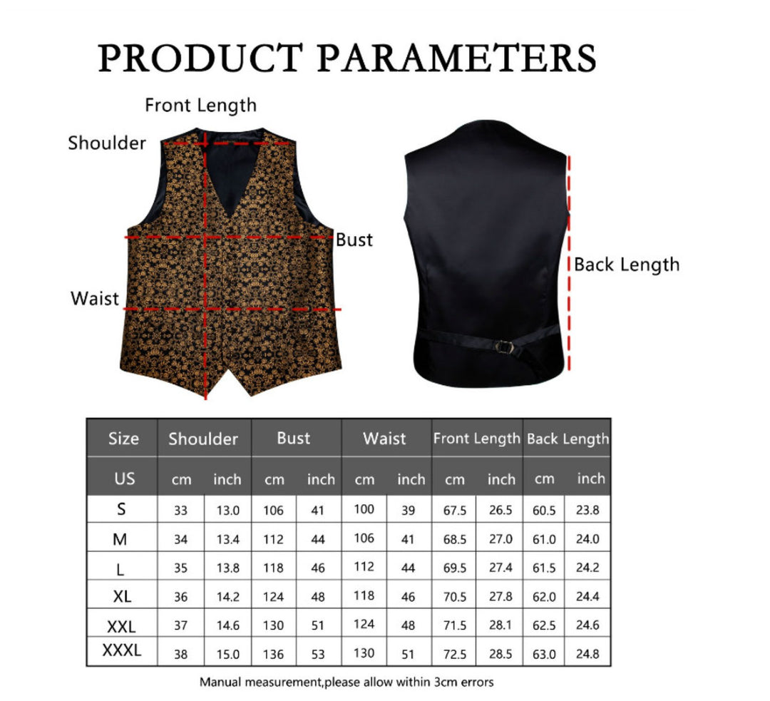 Black Gold Floral Paisley Waistcoat and Necktie Pocket Square Cufflink Vest Set - MJ - 0126 - SimonVon Shop