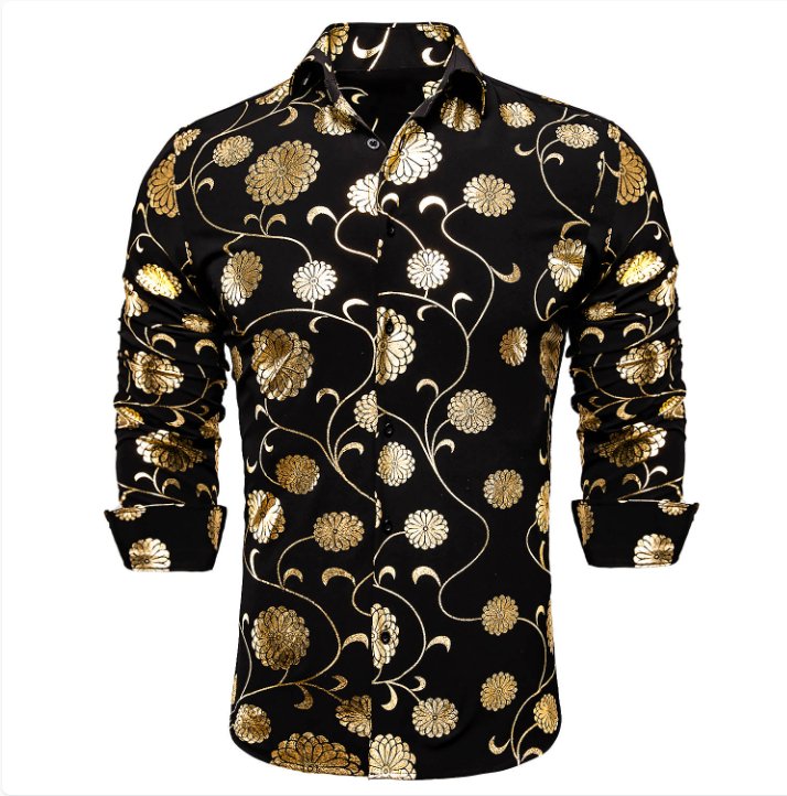 Black Gold Floral Shirt - CY - 1045 - SimonVon Shop