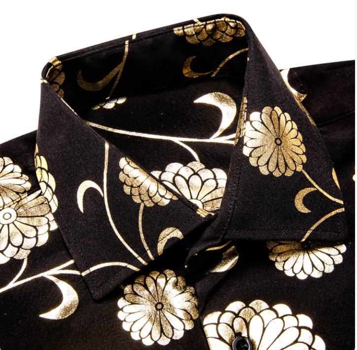 Black Gold Floral Shirt - CY - 1045 - SimonVon Shop