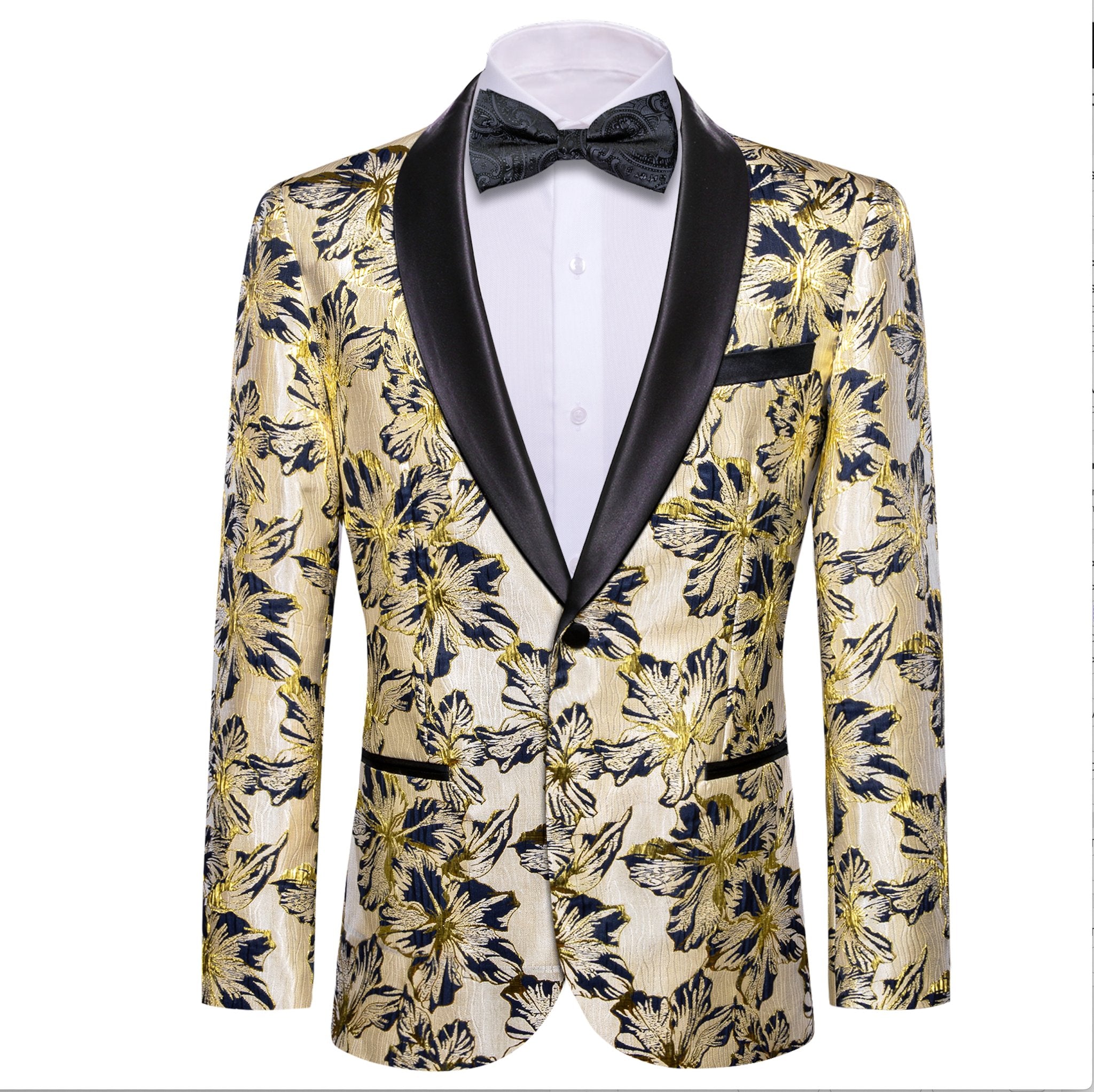 Black Gold Floral Suit Jacket Slim One Button Stylish Blazer-XX-0033 - SimonVon Shop