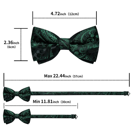 BLACK GREEN FLORAL SILK BOWTIE POCKET SQUARE CUFFLINKS SET - LH - 7086 - SimonVon Shop