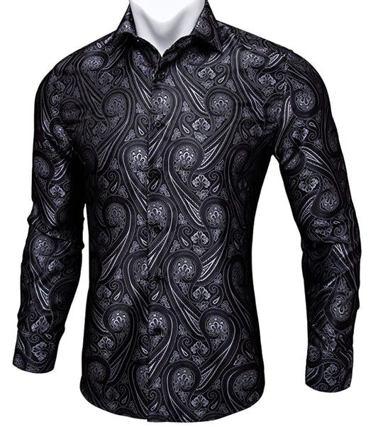 Black Grey Paisley Casual Shirts CY - 0004 - SimonVon Shop