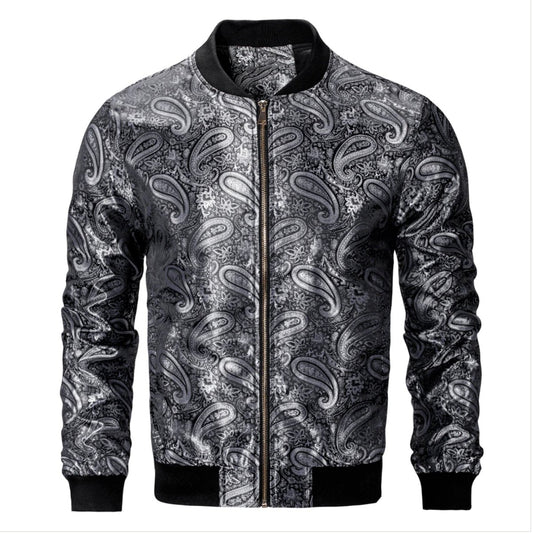 Black Grey Paisley Men's Urban Lightweight Zip Jacket Casual - JK - 0002 - SimonVon Shop