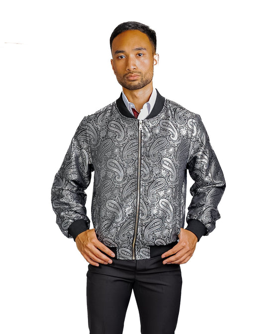 Black Grey Paisley Men's Urban Lightweight Zip Jacket Casual - JK - 0002 - SimonVon Shop