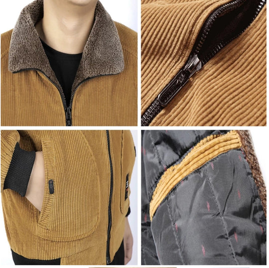 Black Men's Fleece Lining Corduroy Winter Fleece Warm Coat - SimonVon Shop