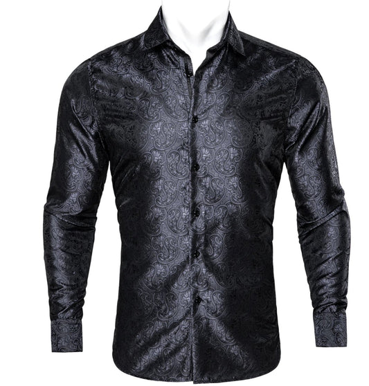 Black Paisley Silk Men's Shirt - CY - 0054 - SimonVon Shop