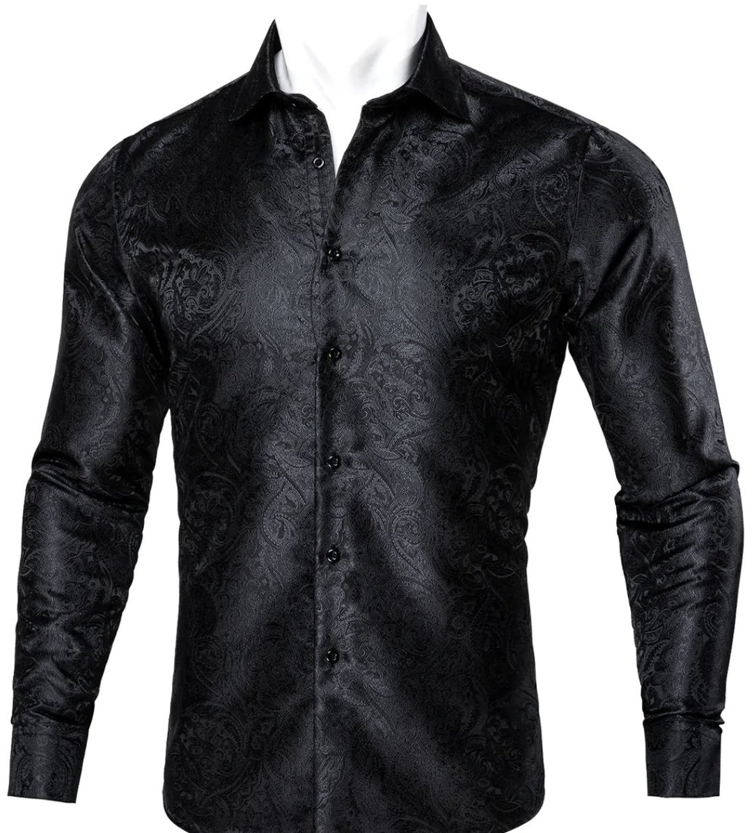 Black Paisley Silk Men's Shirt - CY - 0063 - SimonVon Shop