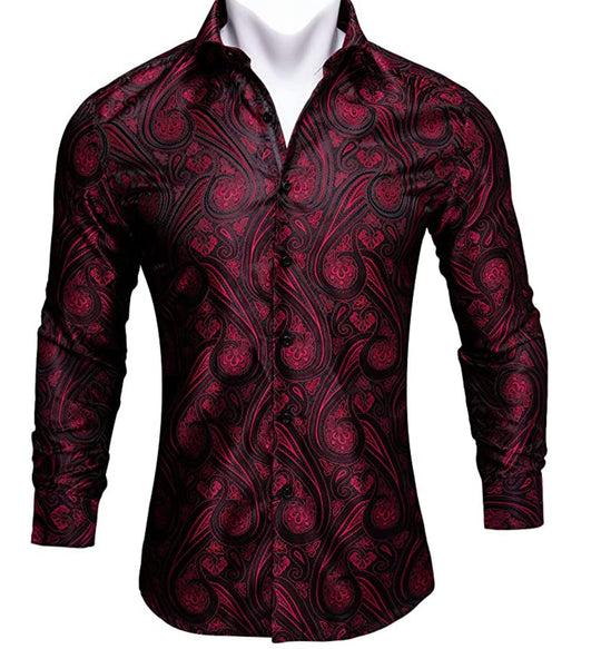 Black Red Paisley Casual Shirts - CY - 0001 - SimonVon Shop