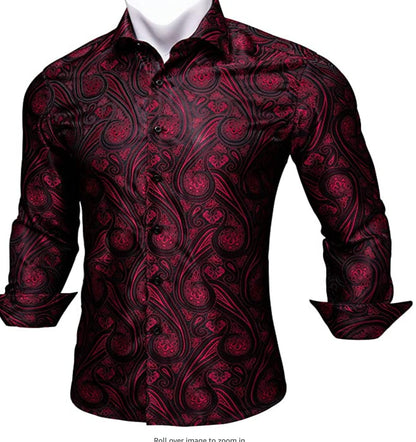 Black Red Paisley Casual Shirts - CY - 0001 - SimonVon Shop