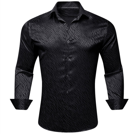 Black Ripple Silk Men's Shirt - CY - 0681 - SimonVon Shop