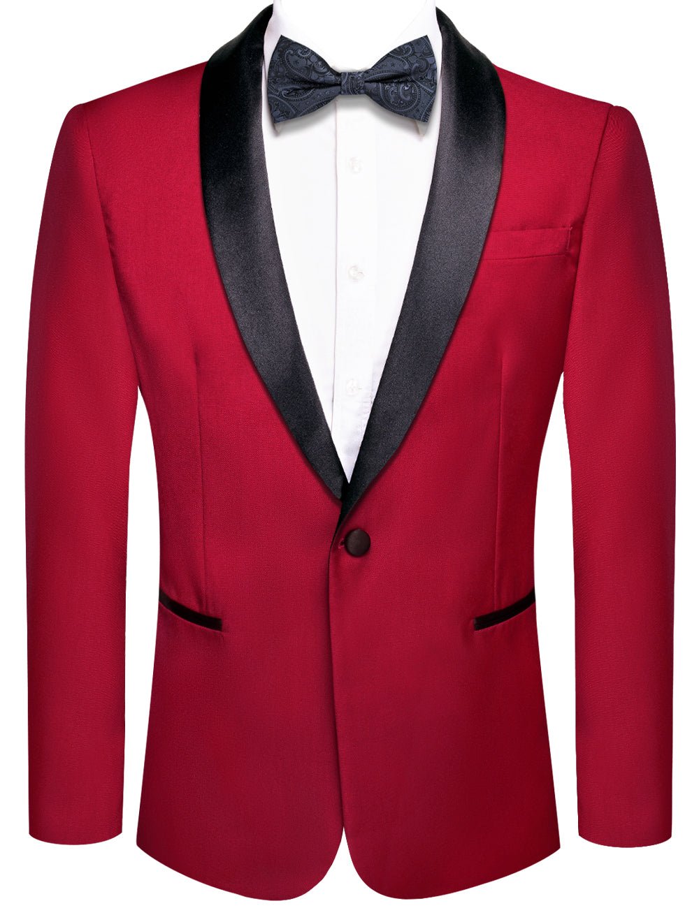 Black Shawl Collar Crimson Red Solid Blazer - XX - 1037 - SimonVon Shop