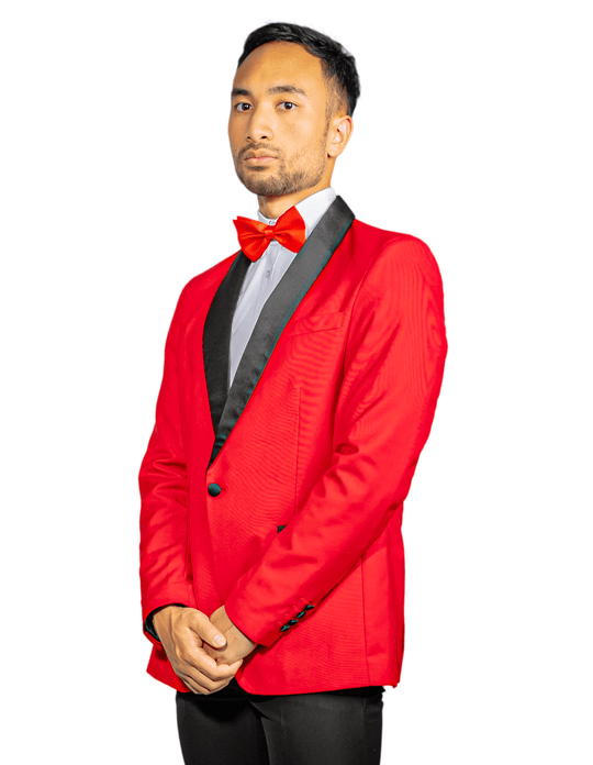 Black Shawl Collar Crimson Red Solid Blazer - XX-1037 - SimonVon Shop