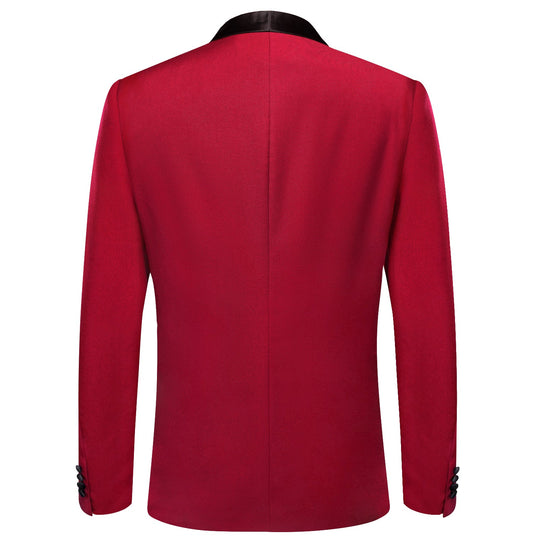 Black Shawl Collar Crimson Red Solid Blazer - XX - 1037 - SimonVon Shop