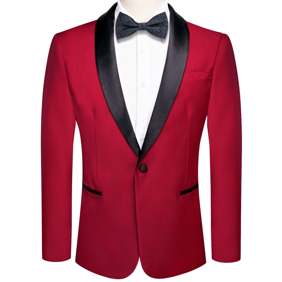 Black Shawl Collar Crimson Red Solid Blazer - XX - 1037 - SimonVon Shop