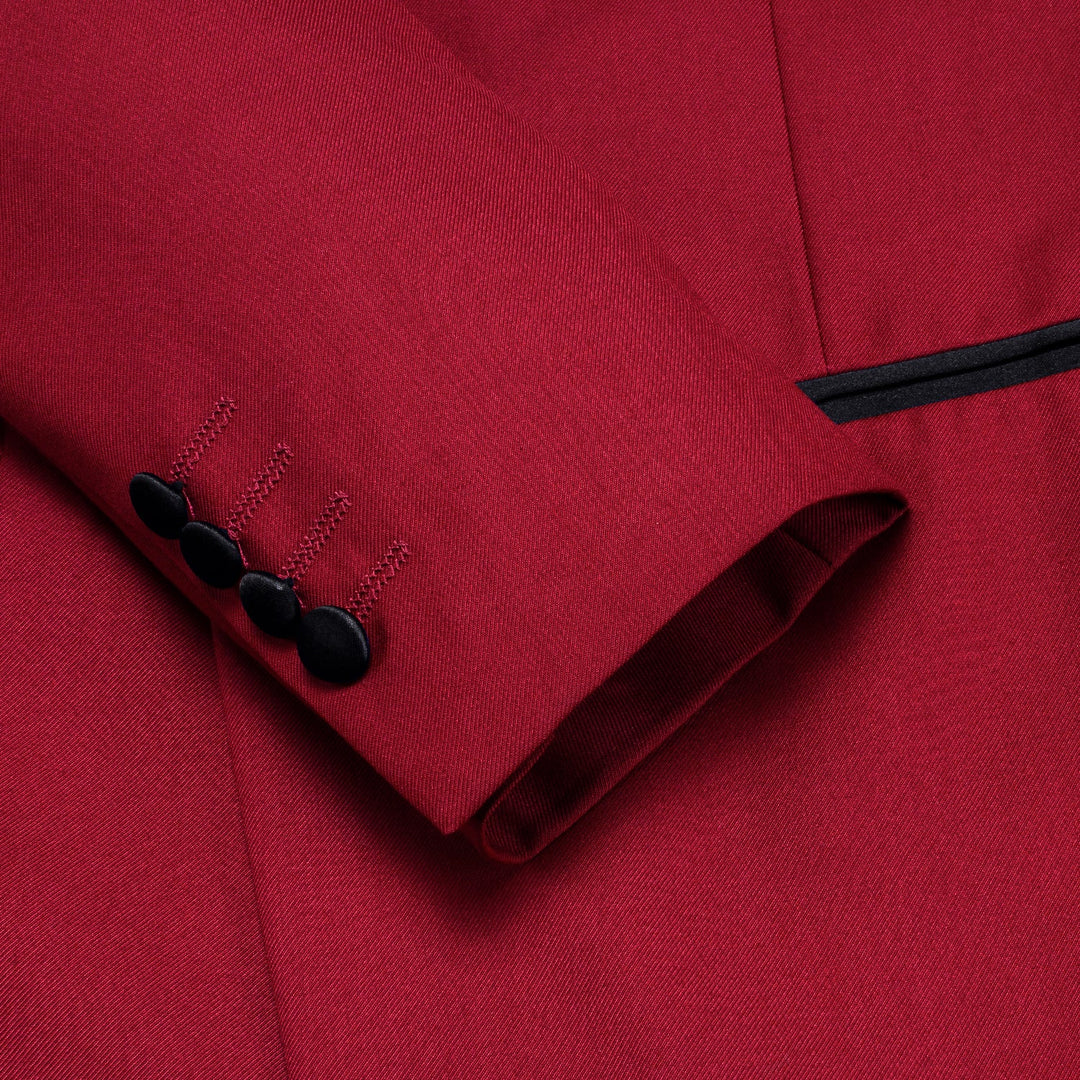 Black Shawl Collar Crimson Red Solid Blazer - XX - 1037 - SimonVon Shop