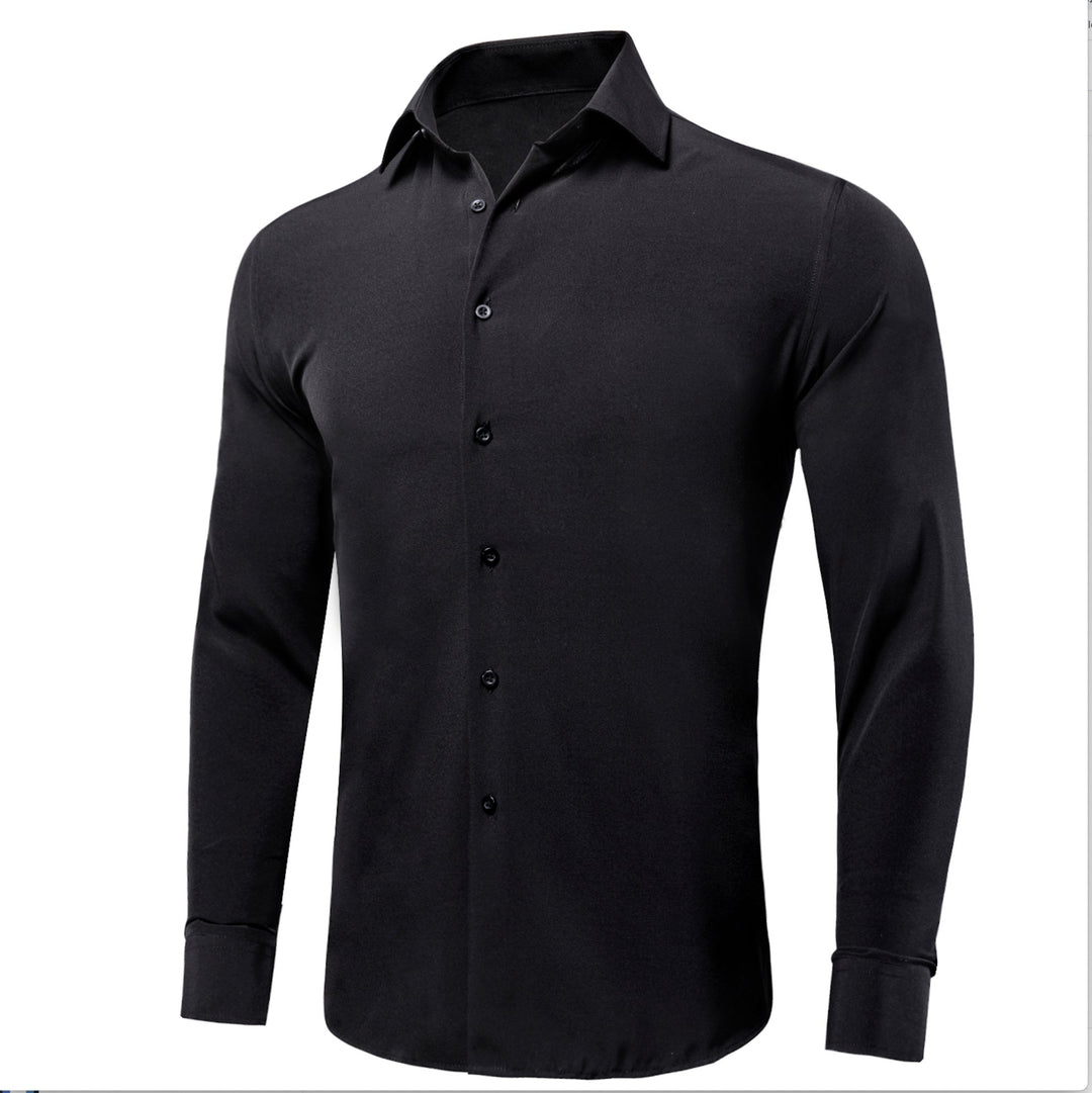 Black Solid Men's Long Sleeve Dress Shirt - CY - 1052 - SimonVon Shop