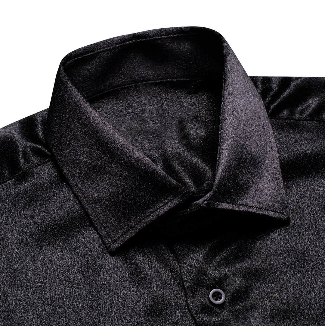 Black Solid Satin Men's Long Sleeve Dress Shirt - CY - 1503 - SimonVon Shop