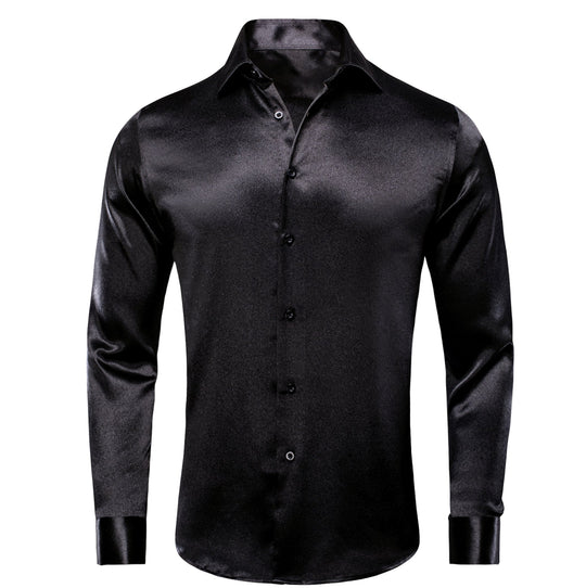 Black Solid Satin Men's Long Sleeve Dress Shirt - CY - 1503 - SimonVon Shop