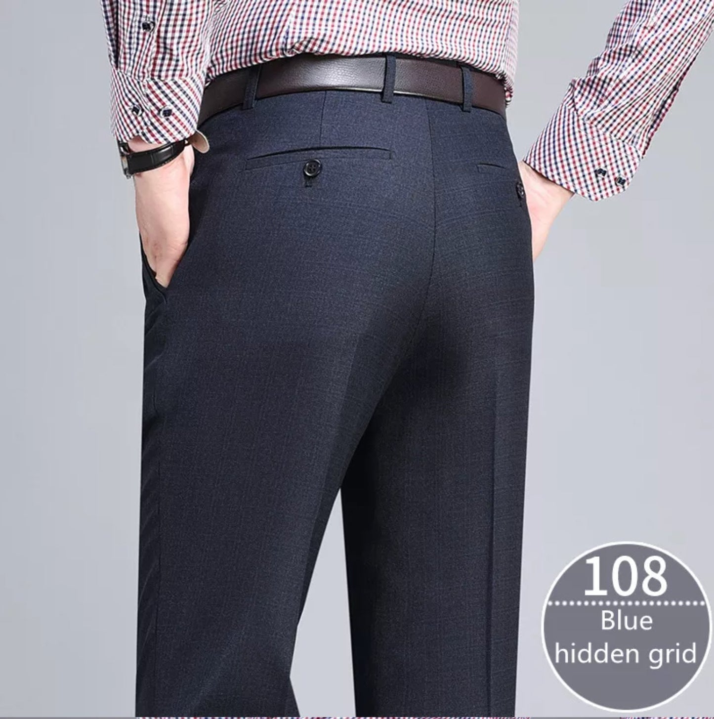 Blue Hidden Grid 108 Mens Formal Trousers - SimonVon Shop