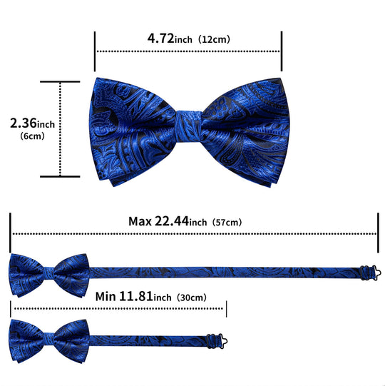 Blue Paisley Pre - tied Bow Tie Hanky Cufflinks Set - LH - 0171 - SimonVon Shop